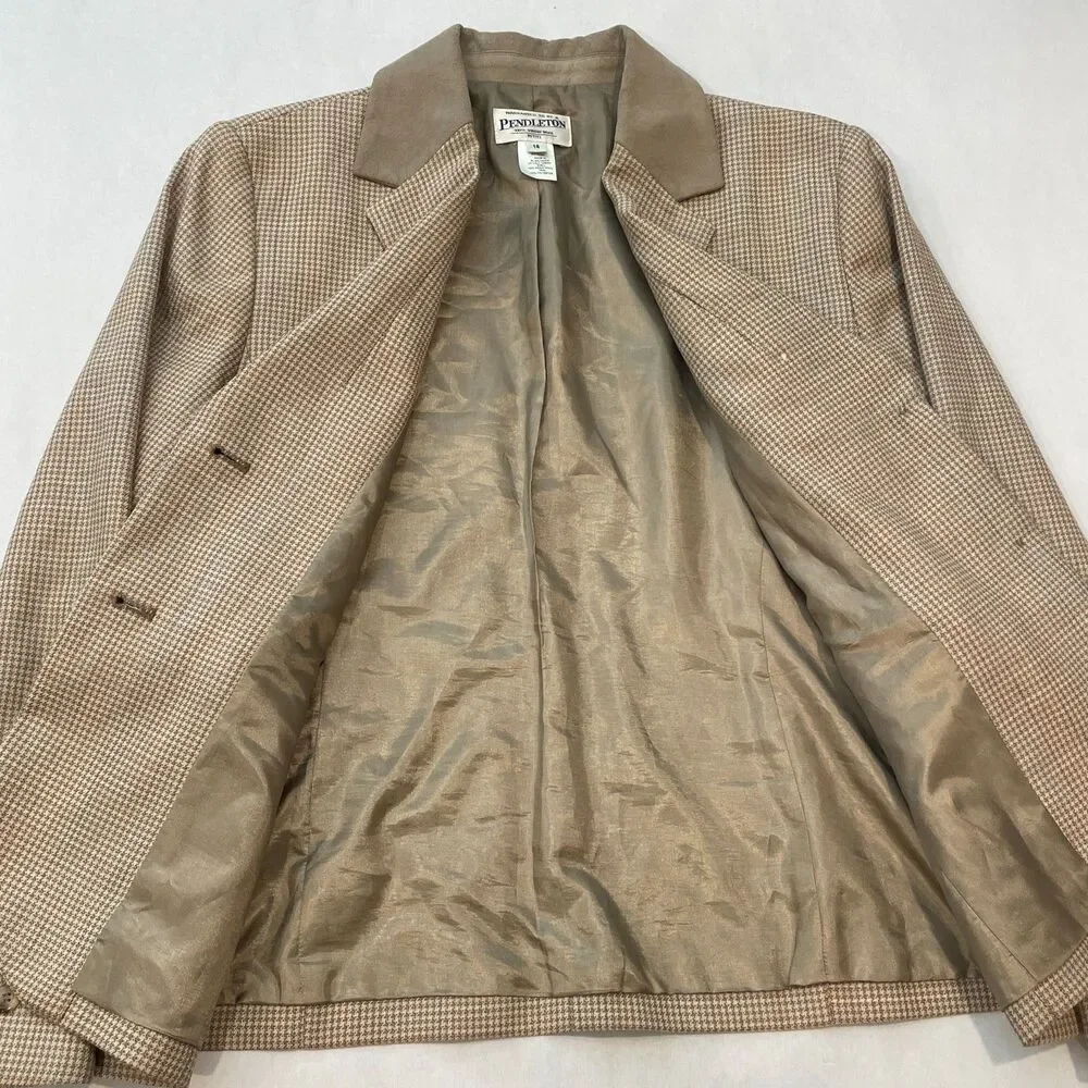 ~ Pendleton 14p Blazer Jacket Women Virgin Wool Houndstooth Notch Collar Petite